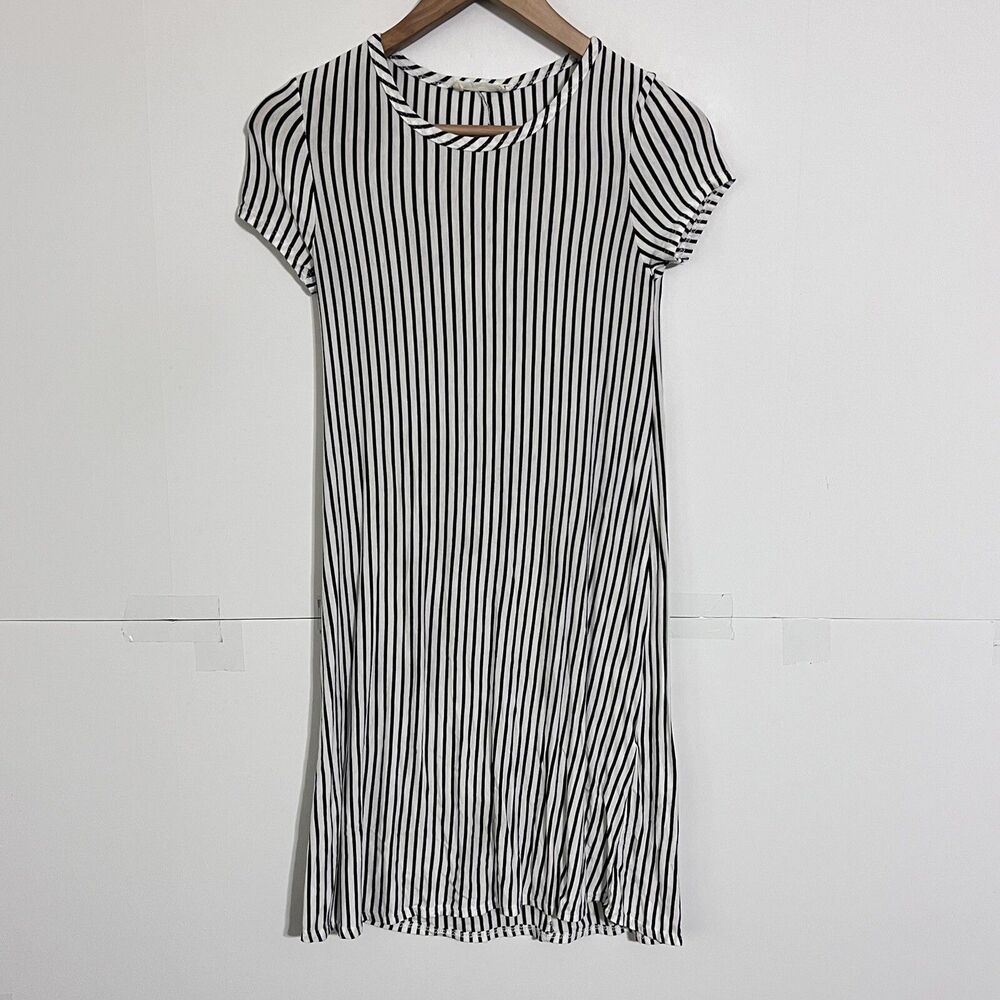 Forever Rose Womens Comfort T-Shirt Dress Size S White Black Striped Rayon